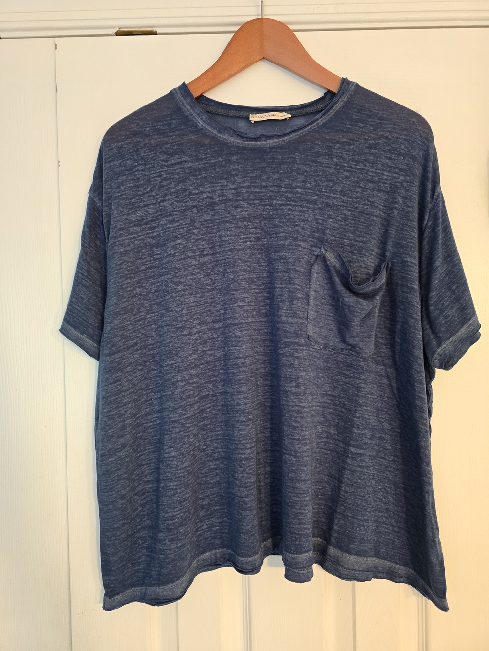 Zenana Burntout Boyfriend Heathered Navy Short-Sleeve Pocket Tee - L/XL